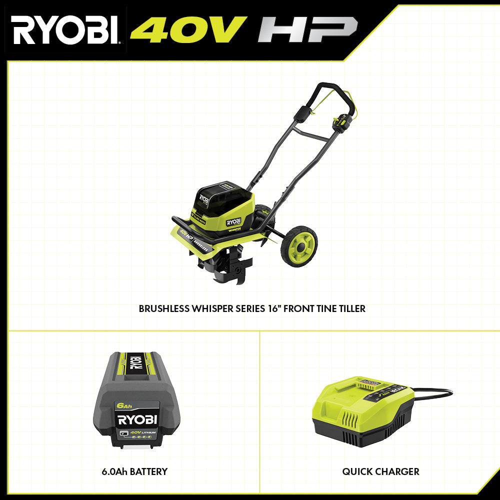 40V HP Brushless WHISPER SERIES 16" Front Tine Tiller Kit