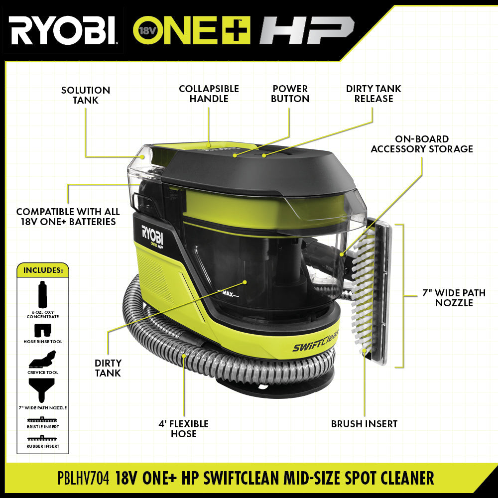 ONE+ HP 18V Cordless SWIFTClean Mid Size Spot and Carpet Cleaner Machine (Tool Only)