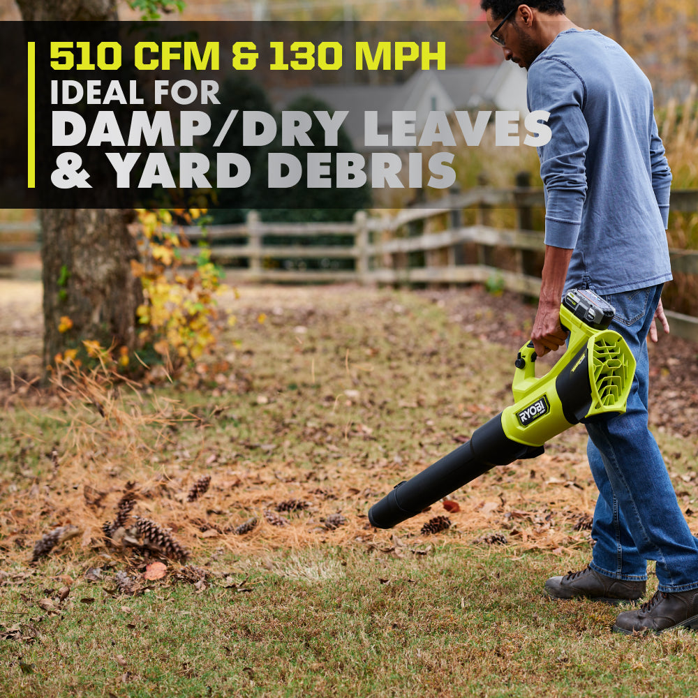 18V ONE+ HP Brushless WHISPER SERIES 510 CFM 130 MPH Battery Leaf Blower, 6.0 Ah Battery, Charger