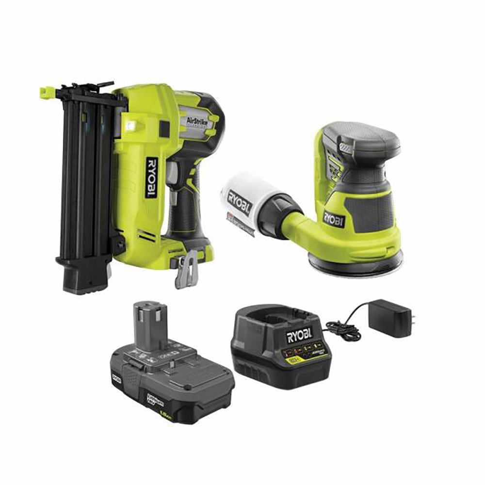 18V ONE+ 18-Gauge Brad Nailer and 5" Random Orbit Sander Combo Kit with (1) 1.5 Ah Battery and Charger