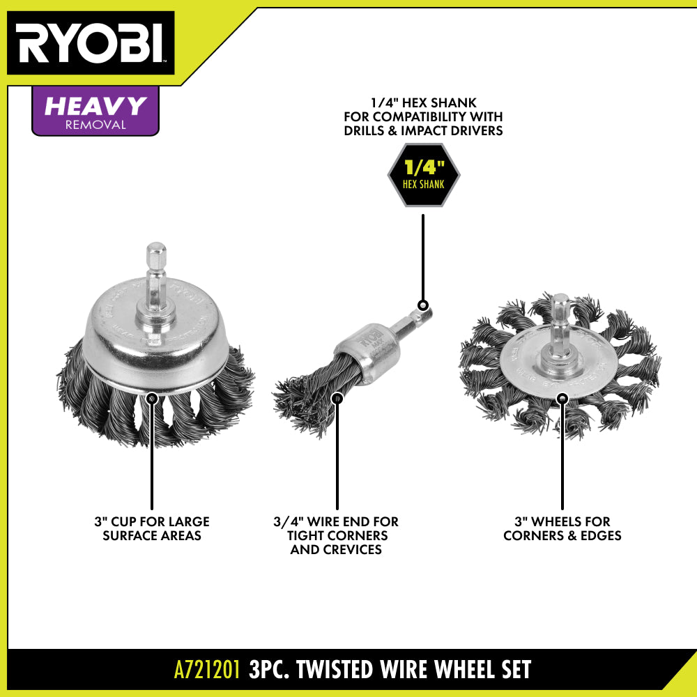 3 PC. Twisted Wire Wheel Set