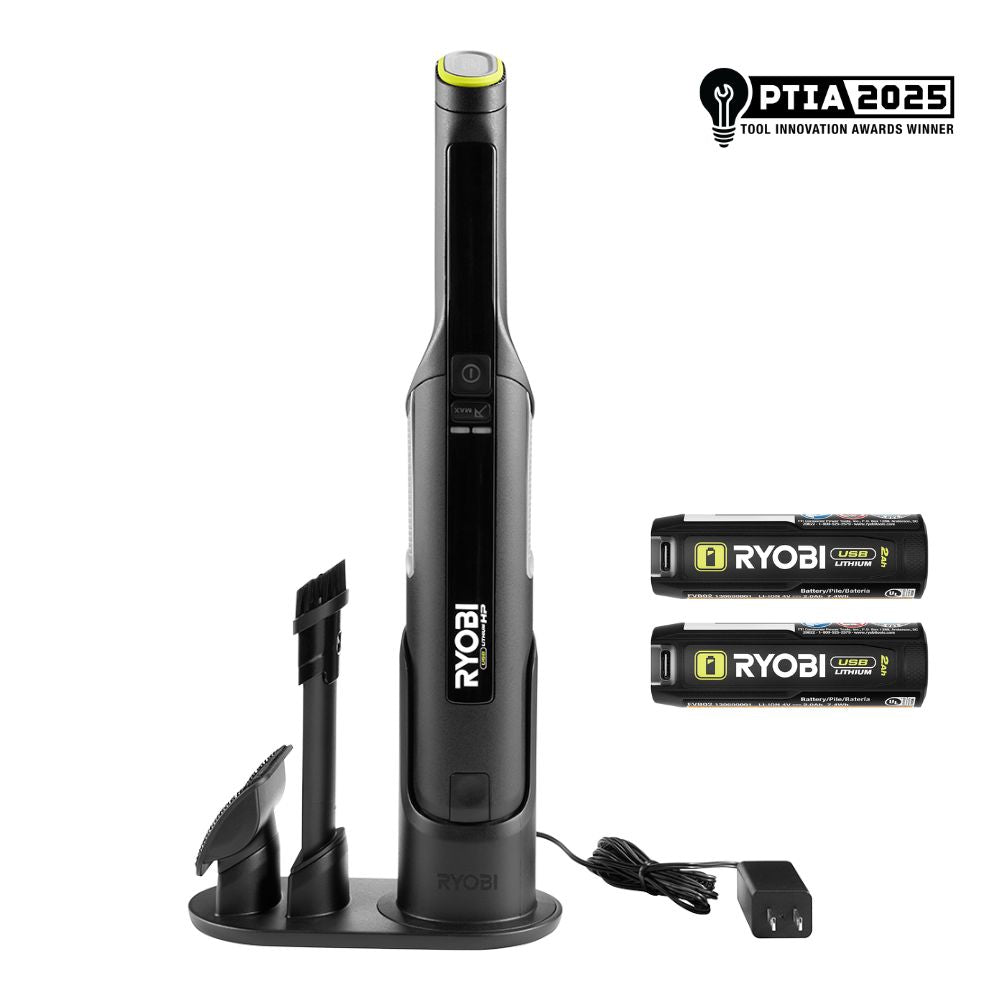 USB Lithium HP Compact Hand Vacuum Cleaner Kit with (2) USB Lithium 2.0 Ah Batteries and Charger