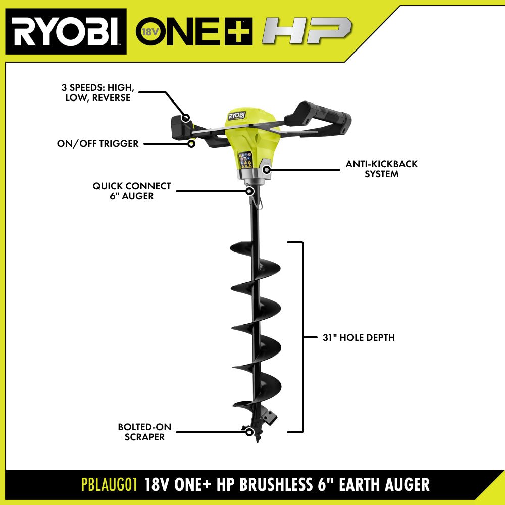 18V ONE+ HP Brushless 6" Earth Auger