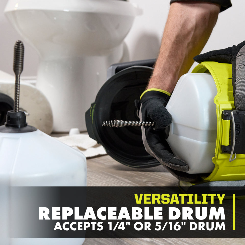 ONE+ 18V Cordless Drain Auger, Drain Clog Remover Tool w 35 ft Cable, LED Light, Cable Lock, Removable Drum (Tool Only)