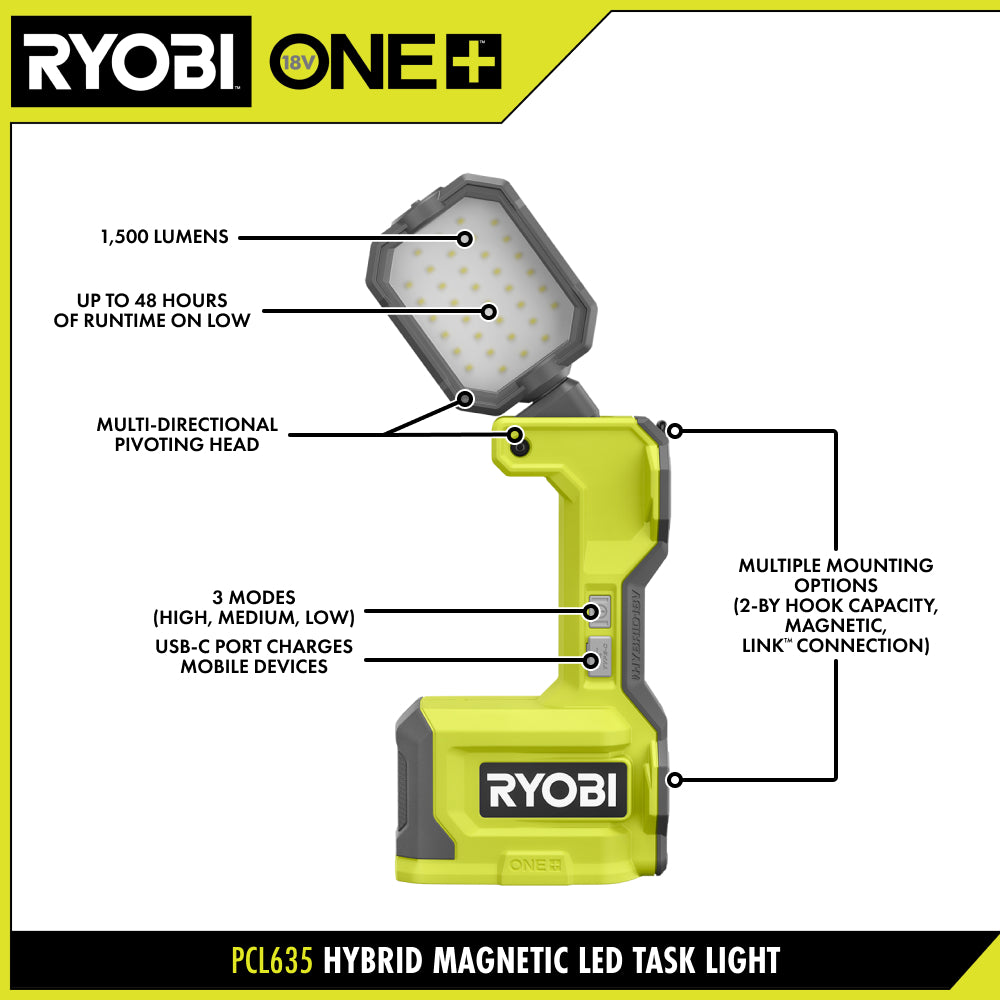 ONE+ 18V Hybrid Cordless LED Magnetic Task Light (Tool Only, Magnetic LED Light)