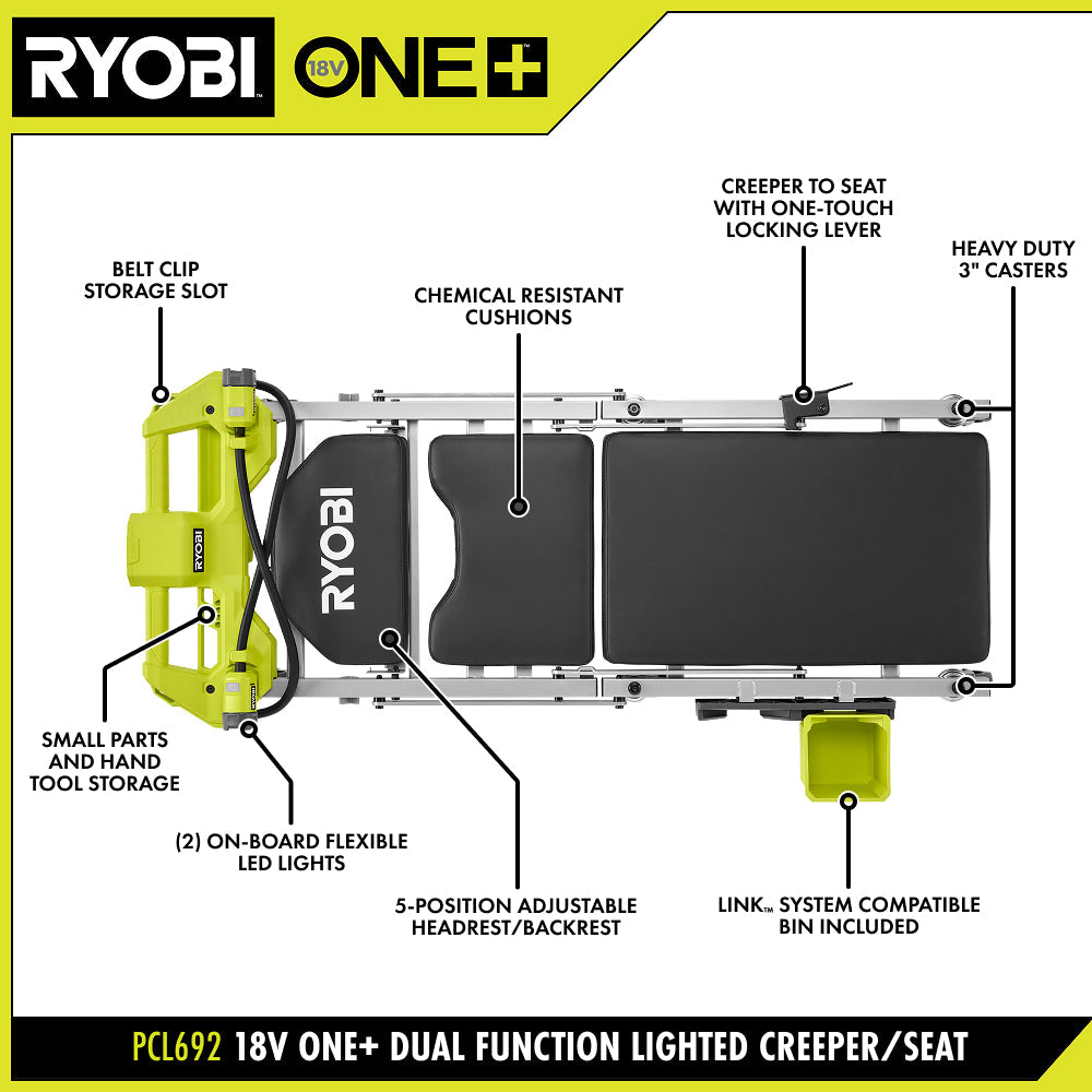 18V ONE+ Dual Function Lighted Creeper/Seat