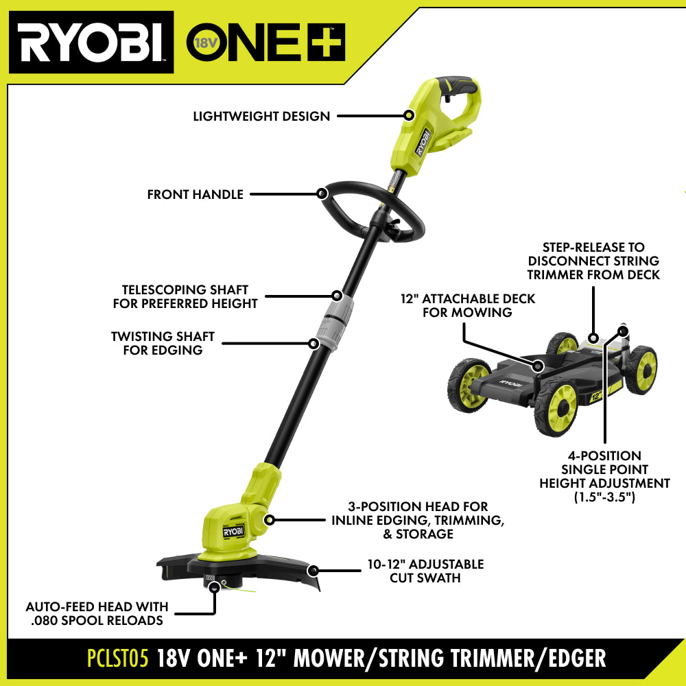 18V ONE+ 12" 3-in-1 Mower/String Trimmer/Edger Kit
