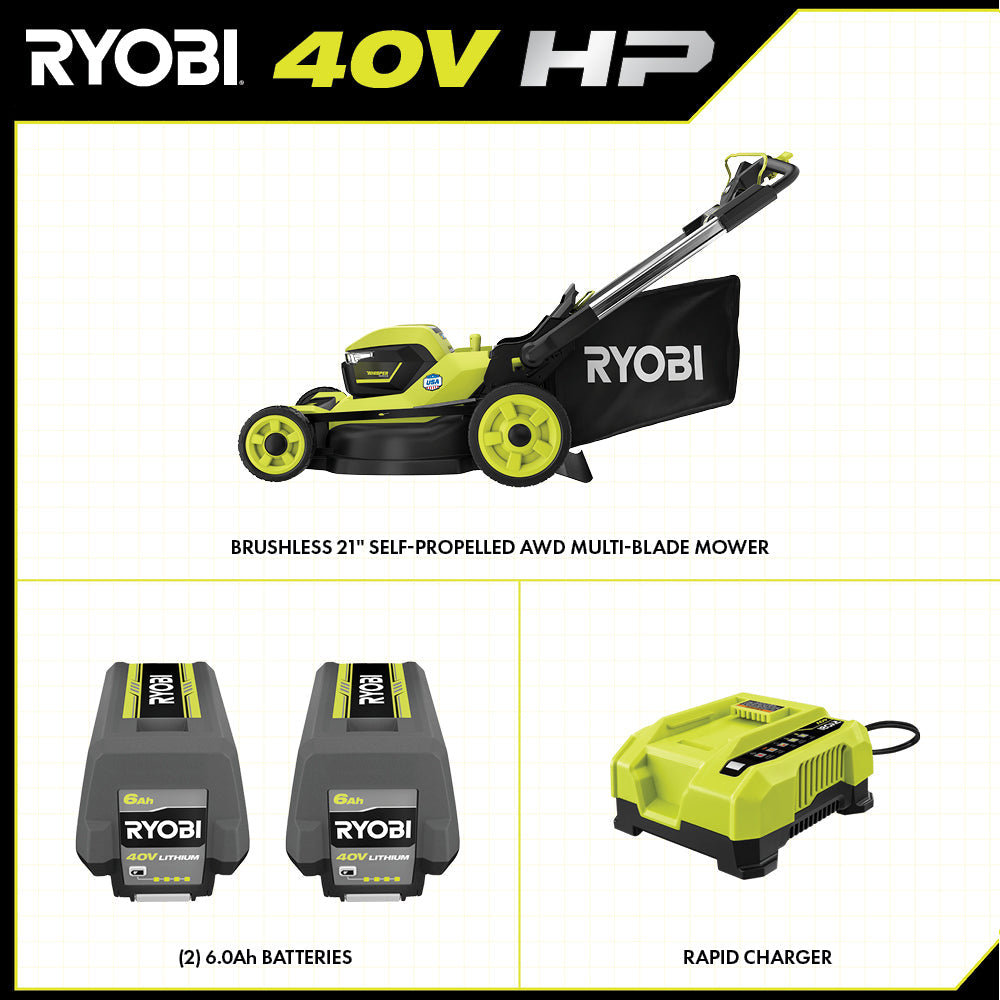40V HP Brushless 21" Self-Propelled AWD Multi-Blade Mower Kit