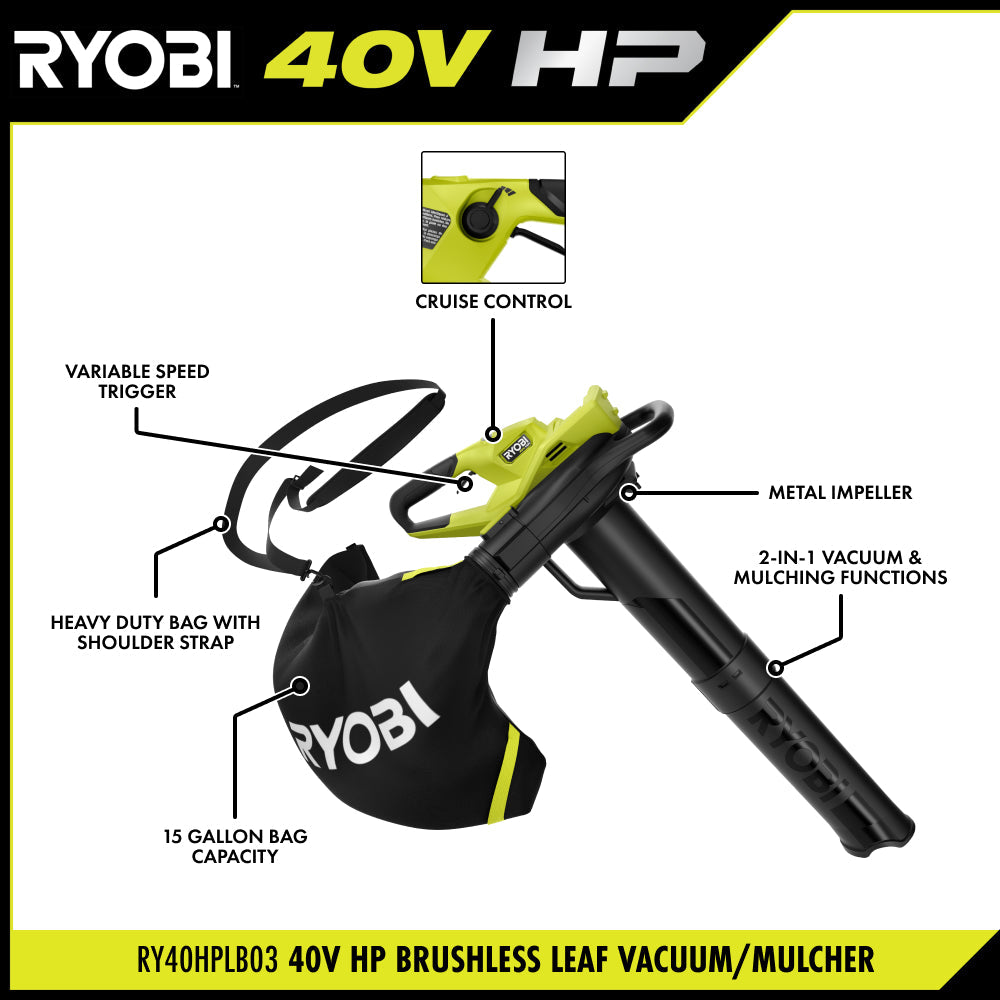 40V HP Brushless Leaf Vacuum/Mulcher