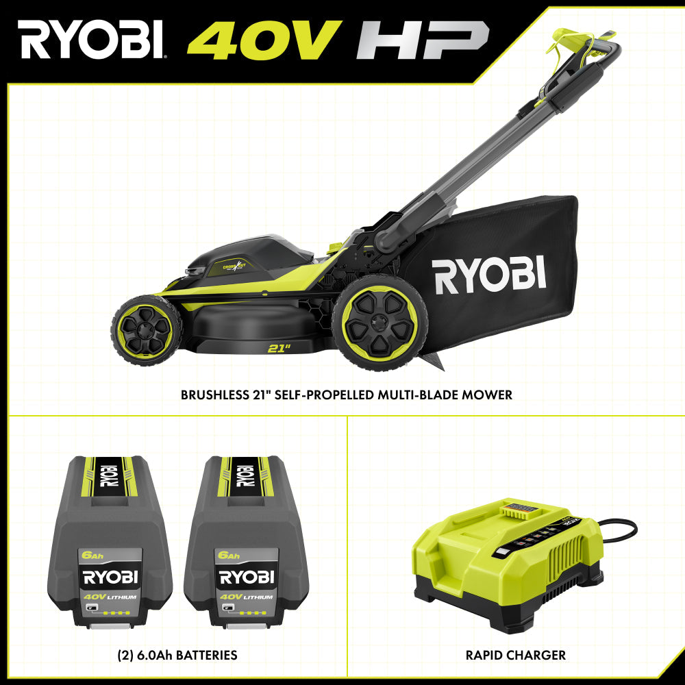 40V HP Brushless 21" Walk Behind Self-Propelled Lawn Mower w/ (2) 6.0Ah Batteries and Charger