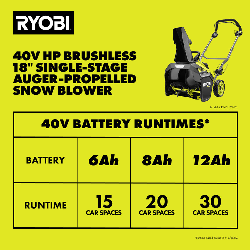 40V HP Brushless 18" Single-Stage Auger-Propelled Snow Blower