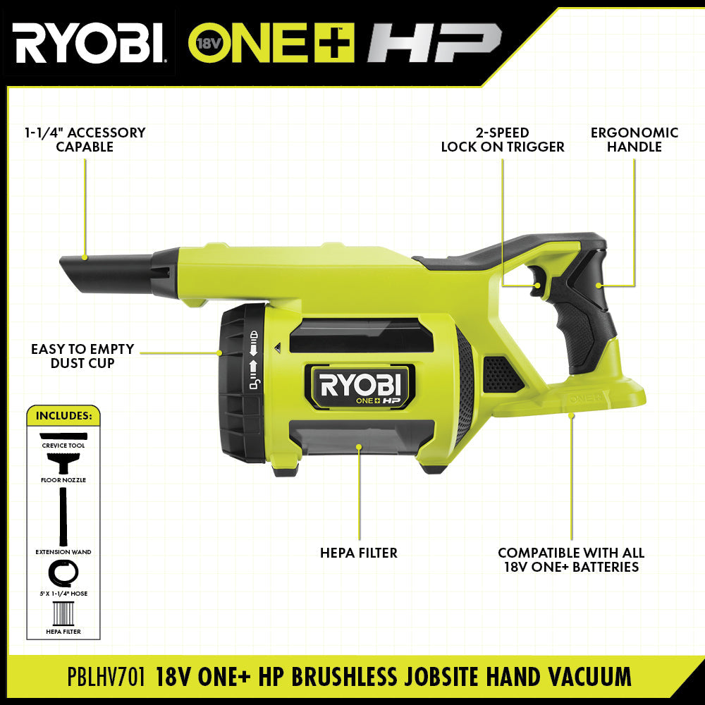 18V ONE+ HP Brushless Jobsite Hand Vacuum