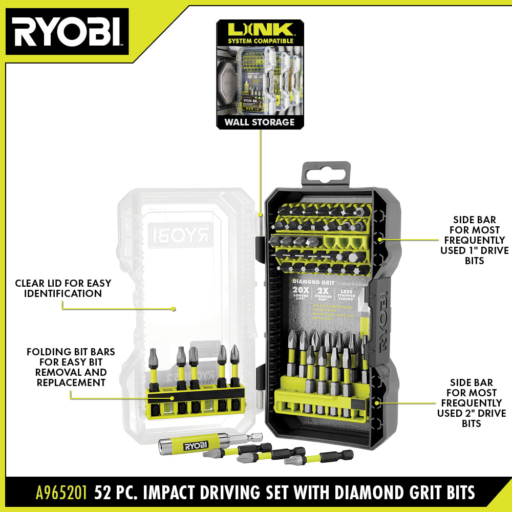 52 PC. Impact Driving Set with DIAMOND GRIT Bits