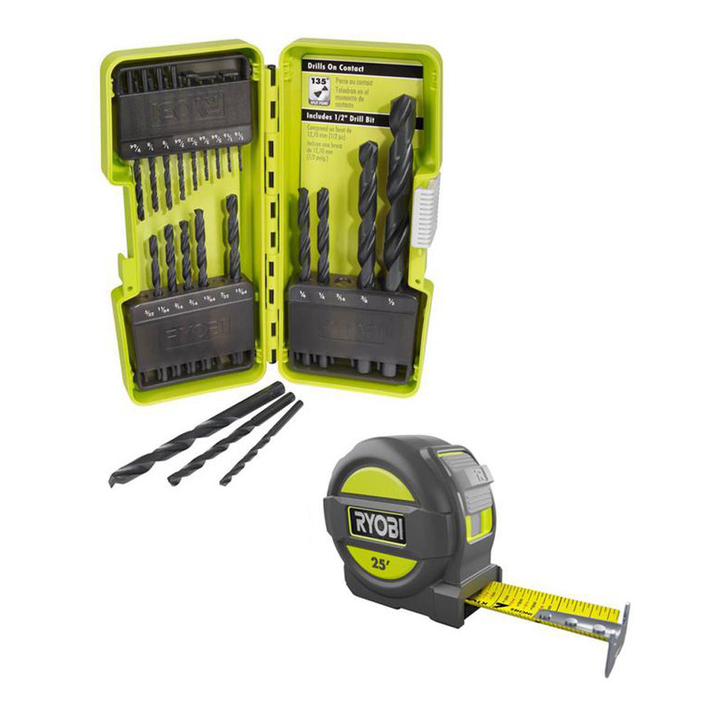 Black Oxide Drill Bit Set (21-Piece) with Bonus 25 FT. Tape Measure