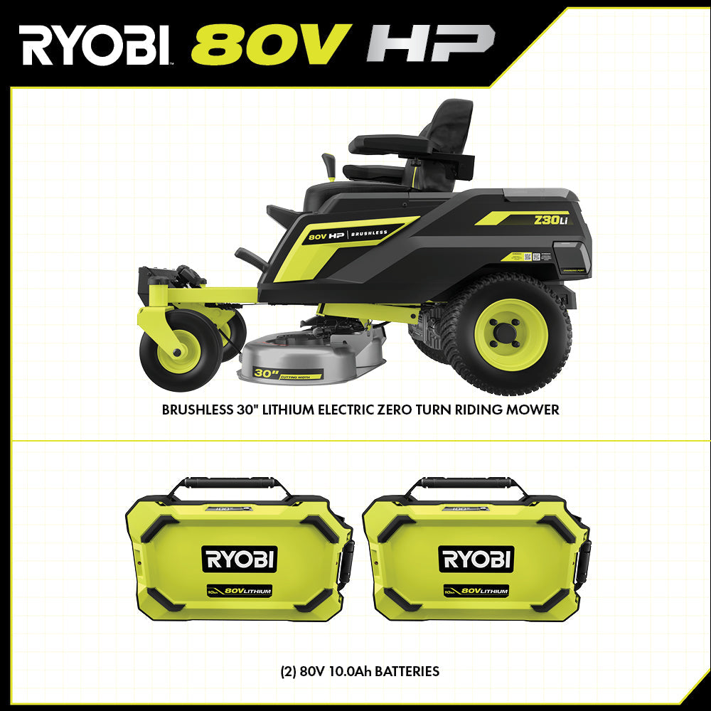 80V HP Brushless 30" Lithium Electric Zero Turn Riding Mower Kit