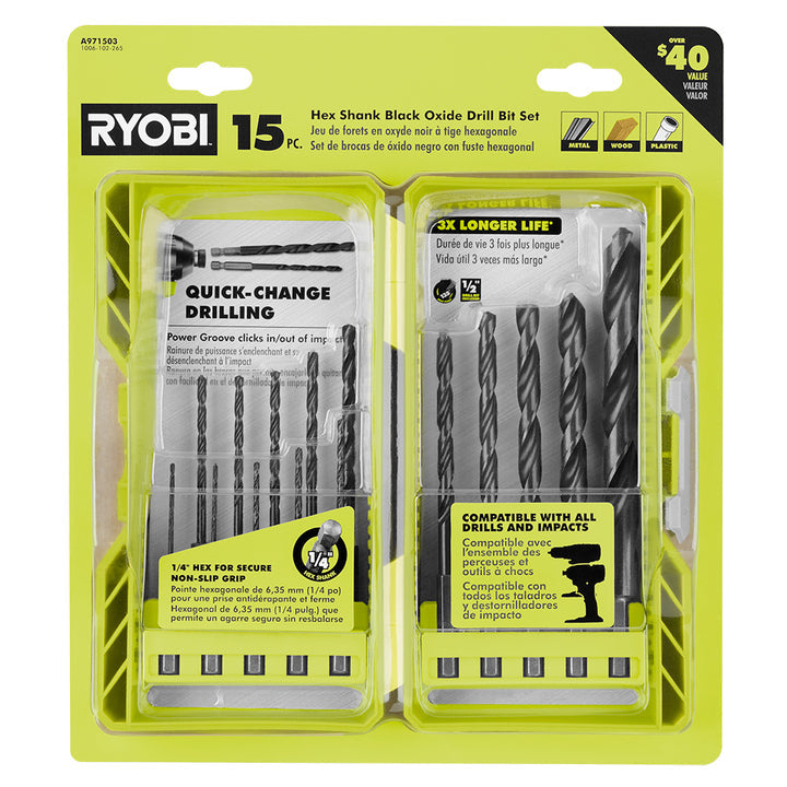 15 PC. Black Oxide Hex Shank Drill Bits