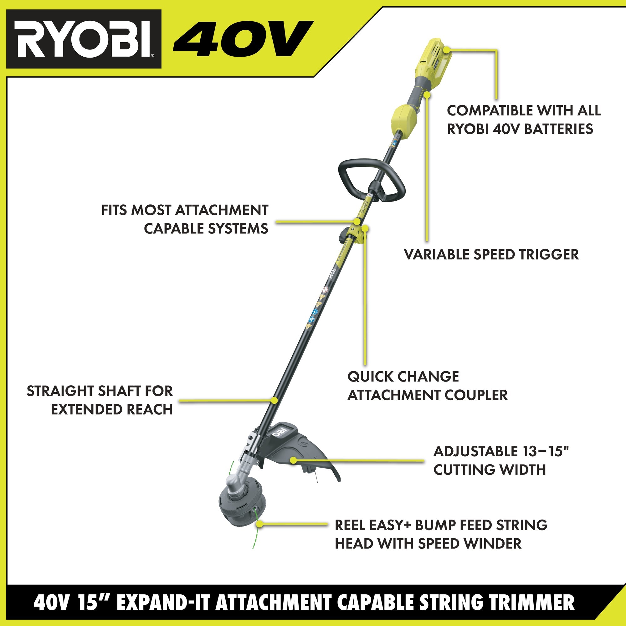 40V Attachment Capable 15" String Trimmer