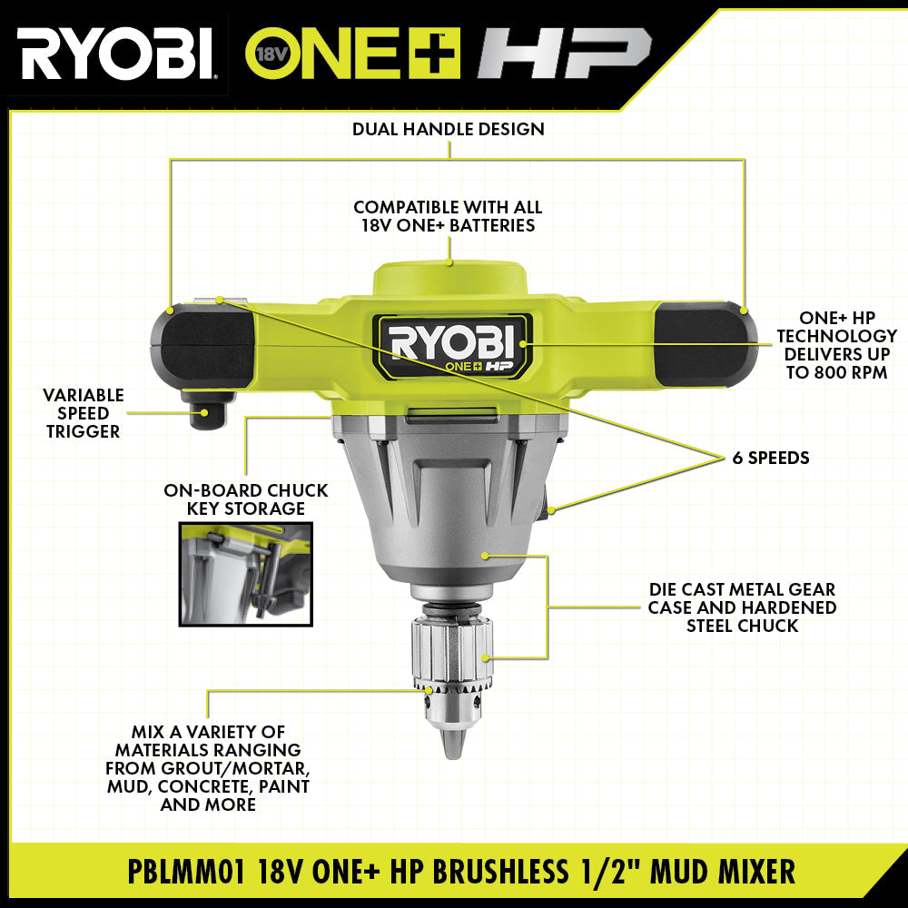 18V ONE+ HP Brushless 1/2" Mud Mixer