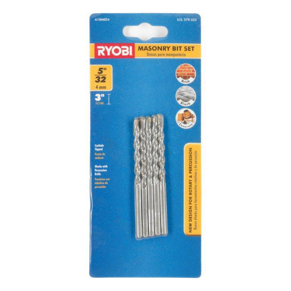 5/32" x 3" 5 PC. Masonry Bit Set