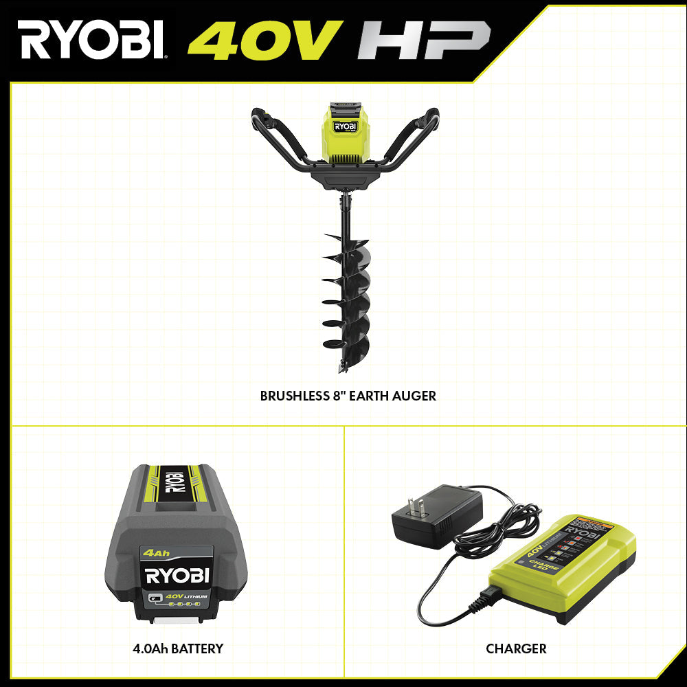 40V HP Brushless 8" Earth Auger Kit