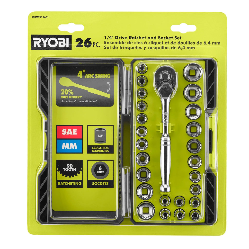 26 PC. 1/4" Drive Ratchet and Socket Set