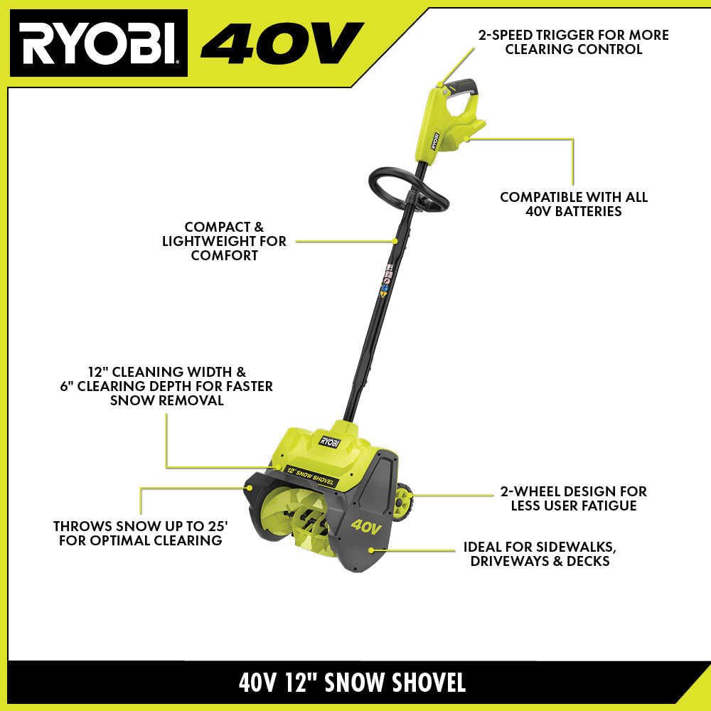 40V 12" Wheeled Snow Shovel Kit