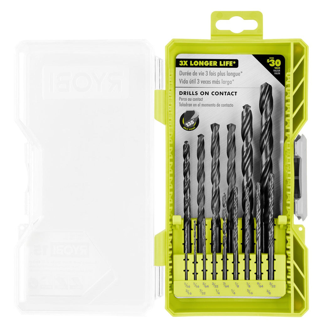 15 PC. Round Shank Black Oxide Drill Bit Set