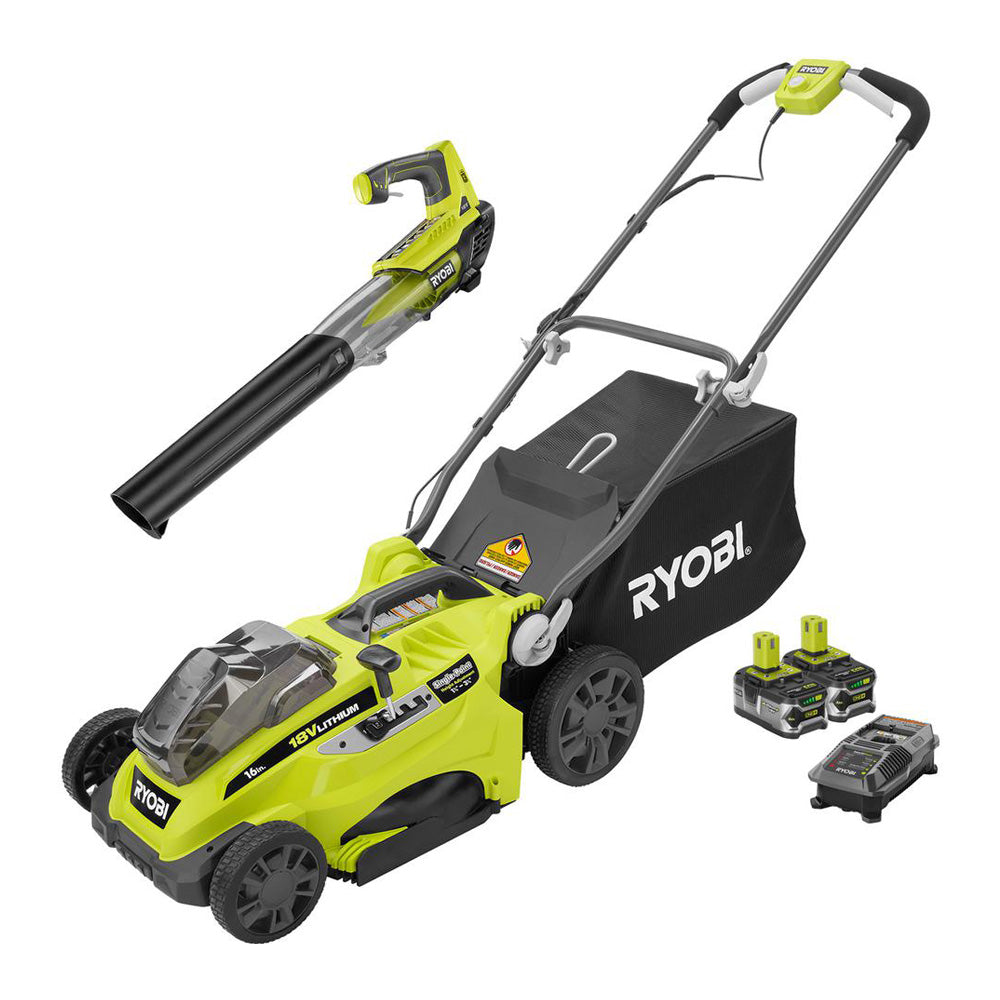 ONE+ Lithium+ 16" 18V Lawn Mower/Jet Fan Blower Combo Kit - Two 4.0 Ah Batteries and Charger Included