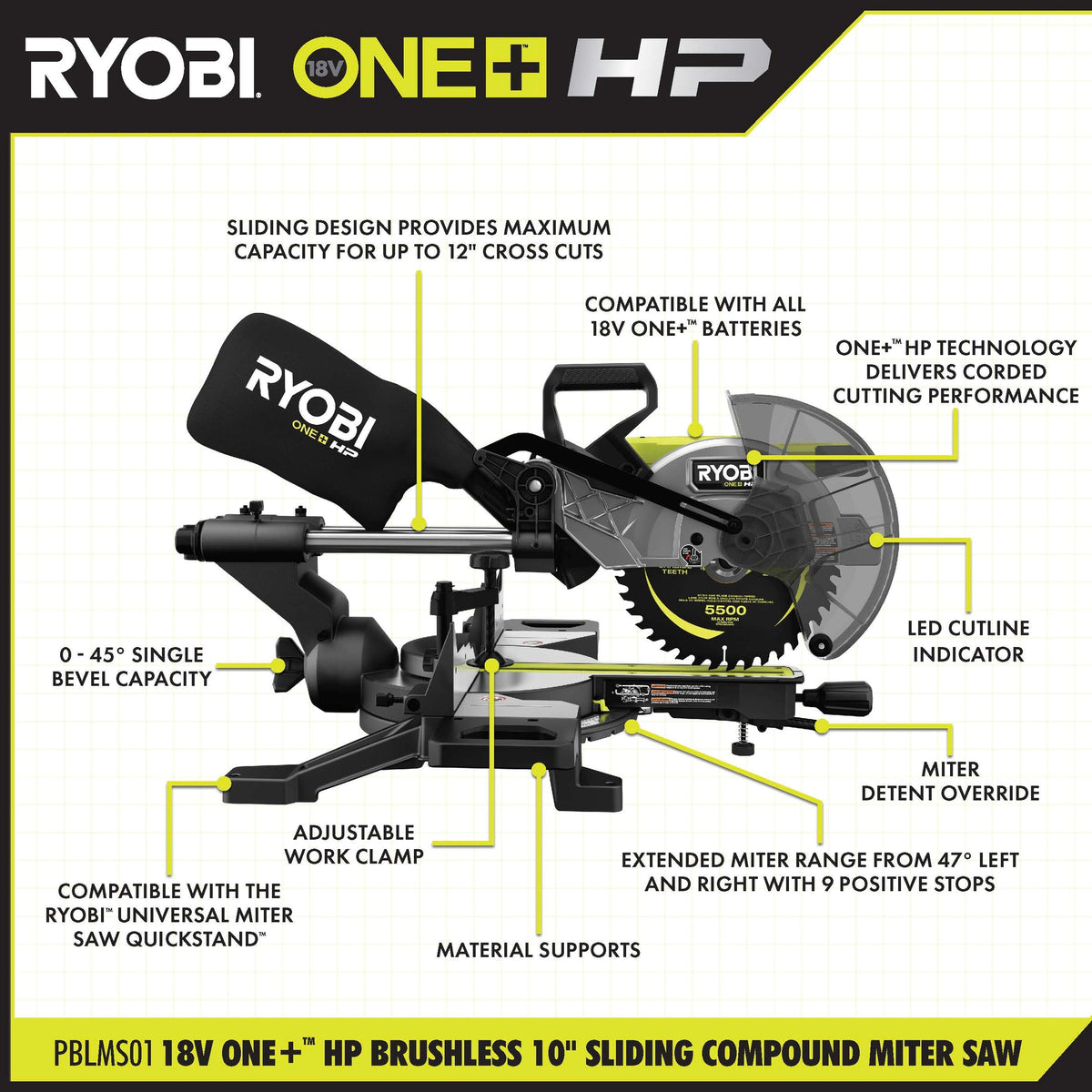 18V ONE+ HP Brushless 10" Sliding Compound Miter Saw