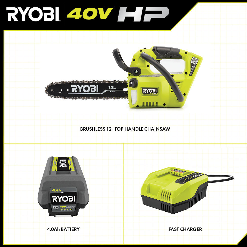 40V HP Brushless 12" Top Handle Chainsaw Kit
