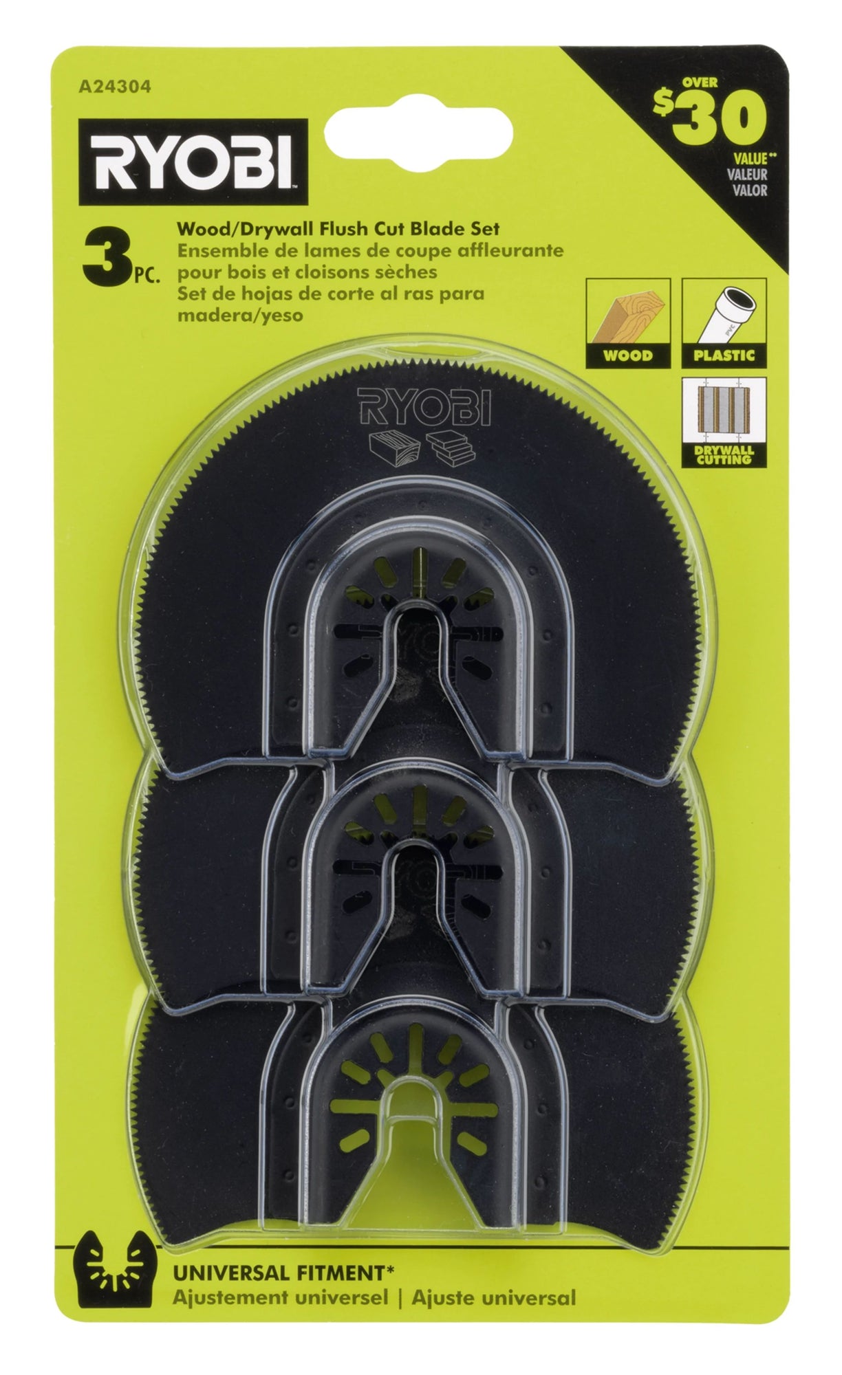 3 PC. Wood/Drywall Flush Cut Blade Set