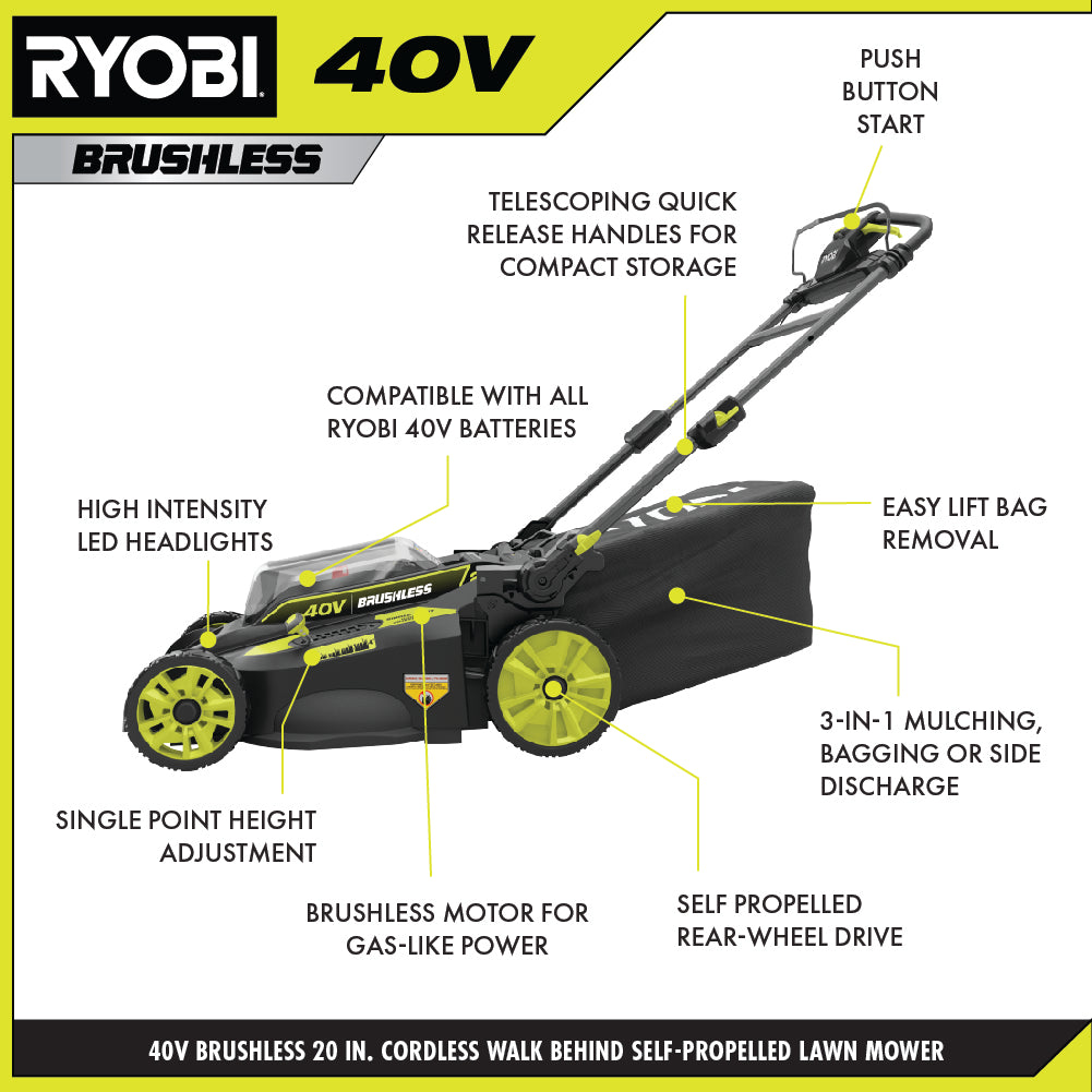 40V Brushless 20" Self-Propelled Lawn Mower