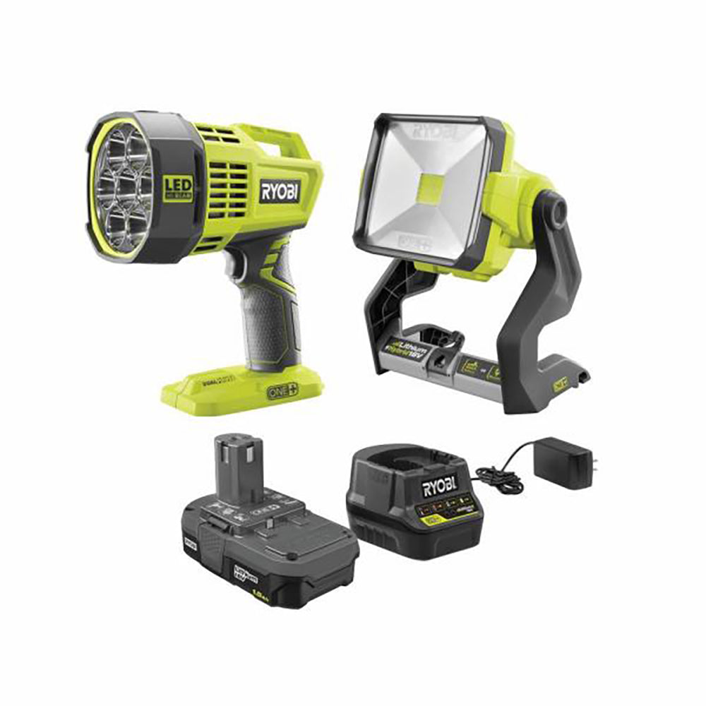 18V ONE+ Hybrid LED Spot Light and Hybrid LED Work Light Kit with (1) 1.5 Ah Battery and Charger