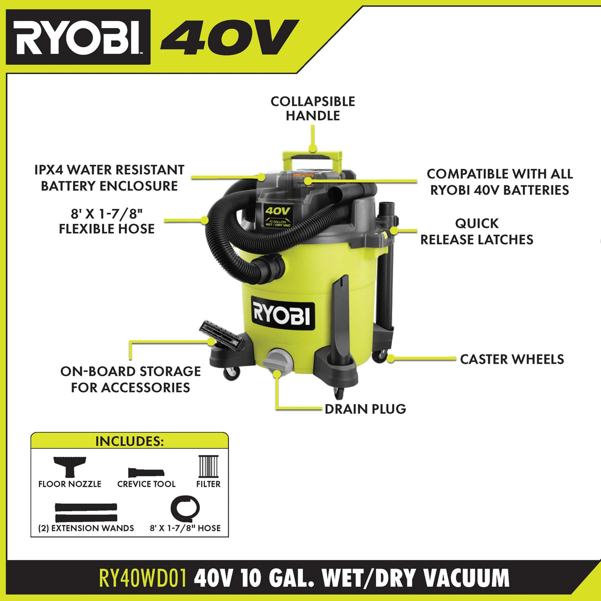 40V 10 Gallon Wet/Dry Vacuum