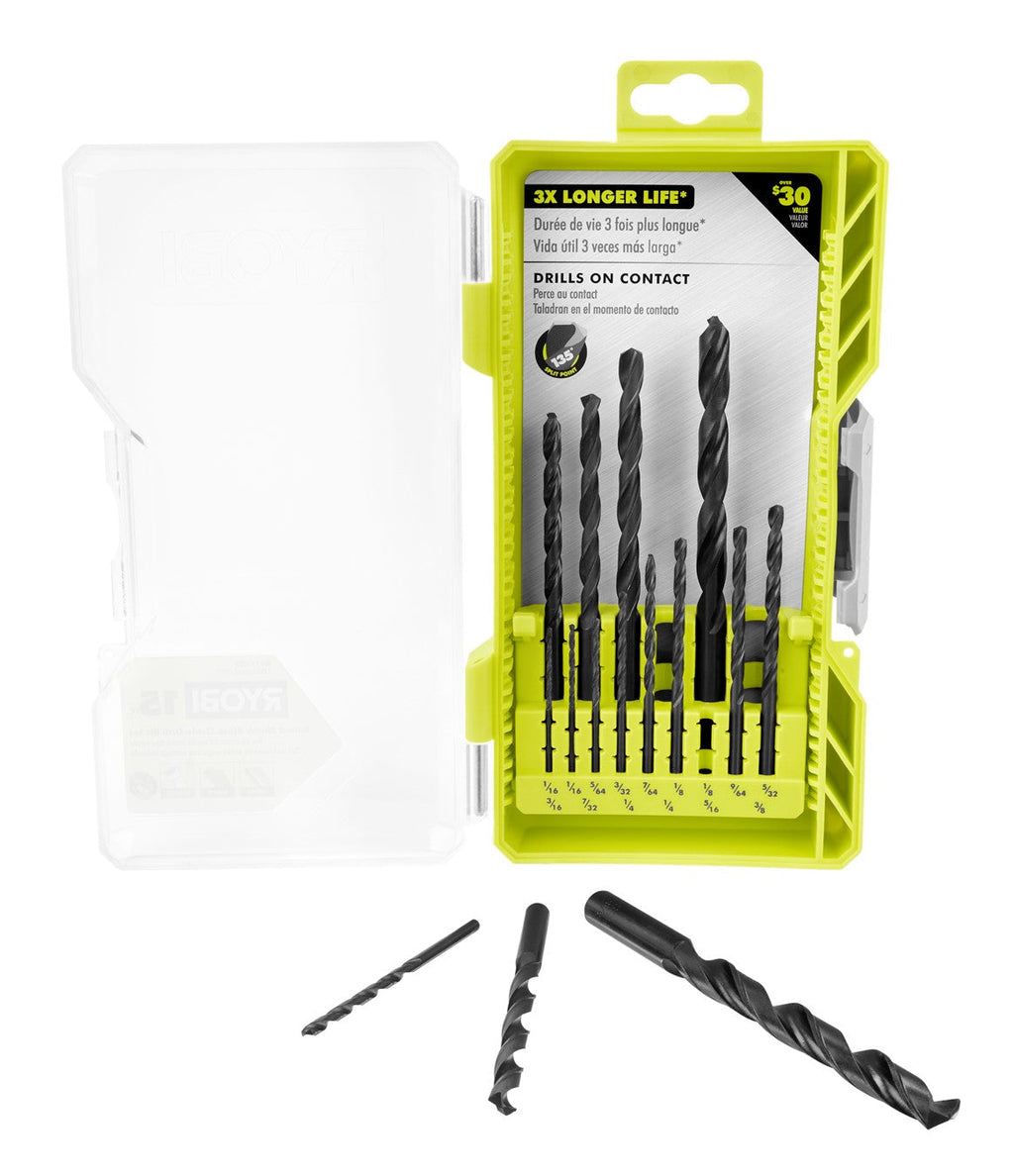 15 PC. Round Shank Black Oxide Drill Bit Set