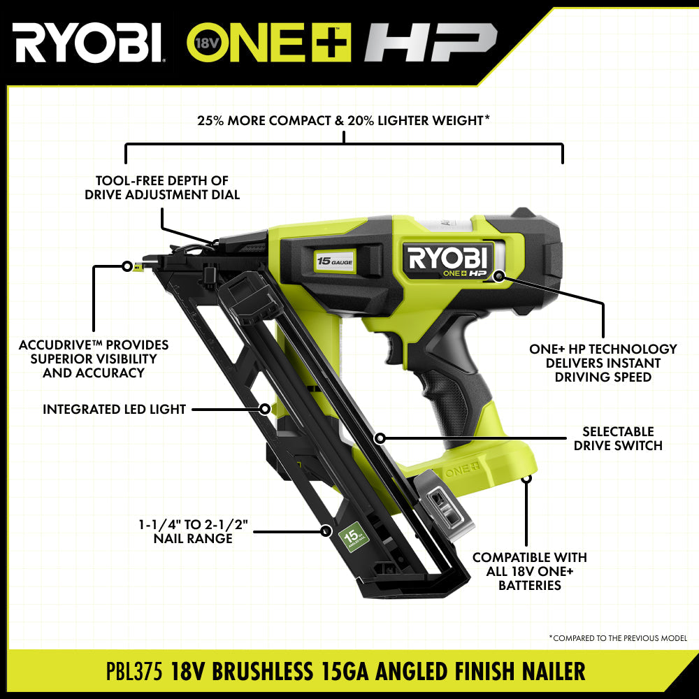 18V ONE+ HP Brushless 15GA Angled Finish Nailer