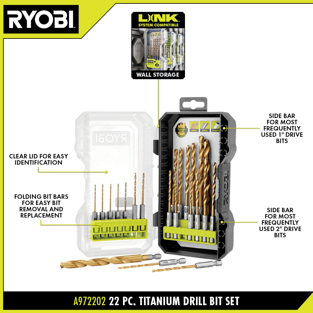 22 PC. Titanium Drill Bit Set