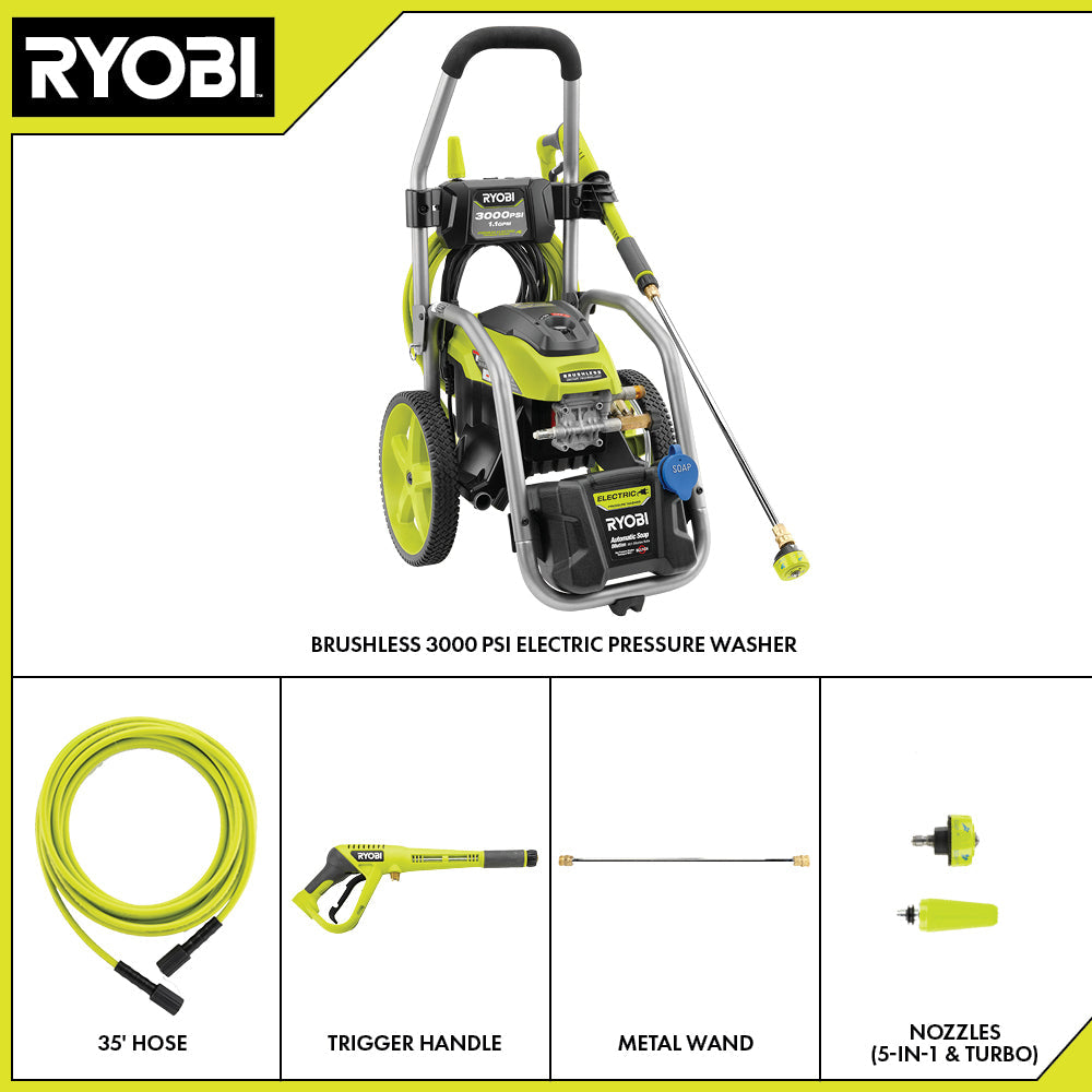 3000 PSI 1.1 GPM Brushless Electric Pressure Washer with 12" 2300 PSI Surface Cleaner
