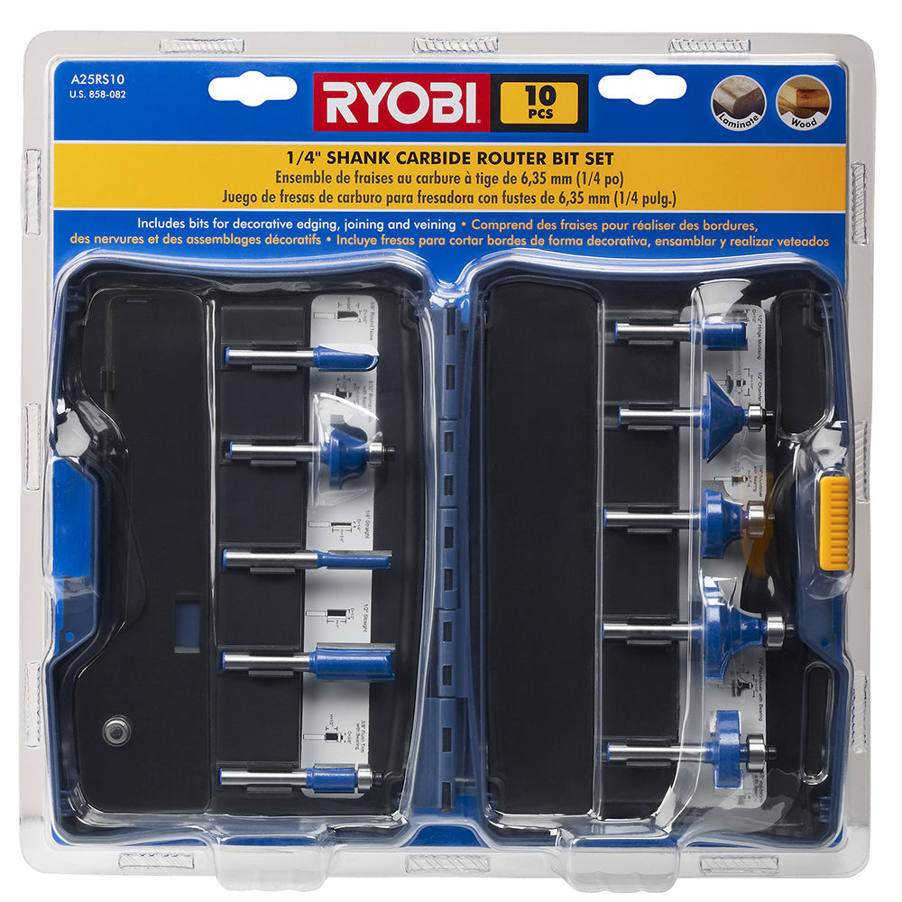 10 PC. 1/4" Shank Carbide Router Bit Set