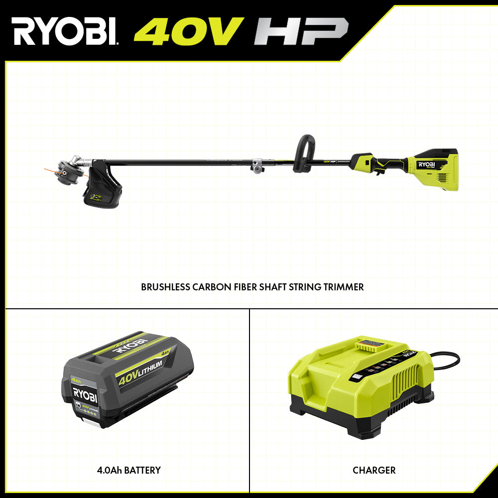 40V HP Brushless 15" Carbon Fiber Attachment Capable String Trimmer