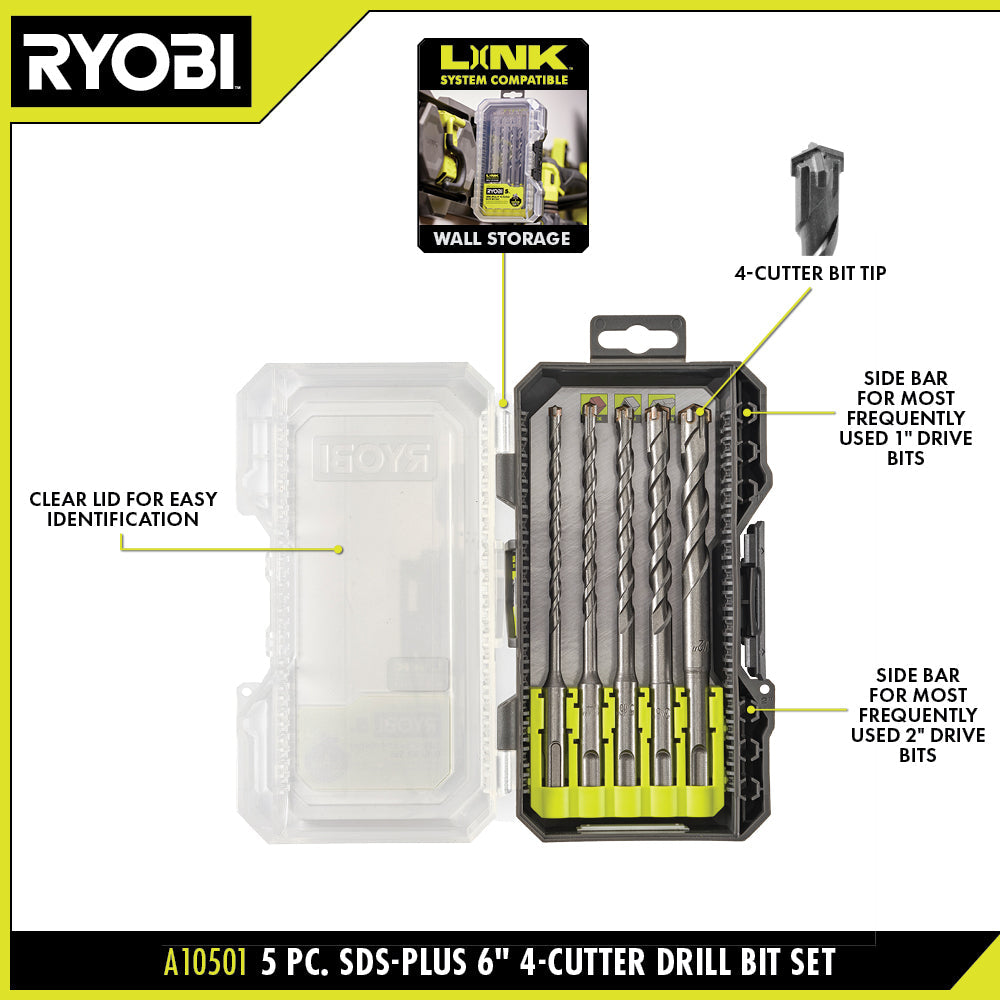 5 PC. SDS-Plus 6" 4-Cutter Drill Bit Set
