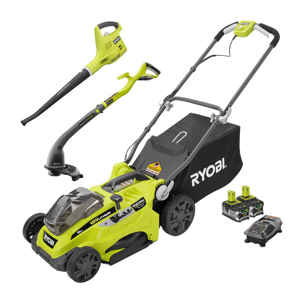 ONE+ 16" 18V Mower/String Trimmer/Blower Combo Kit - Two 4.0 Ah Batteries and Charger Included