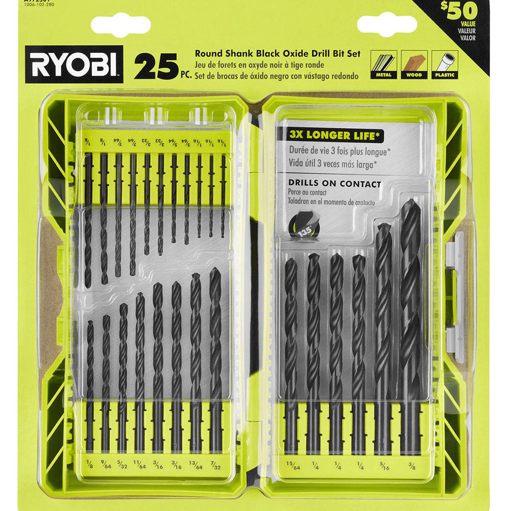 25 PC. Round Shank Black Oxide Drill Bit Set