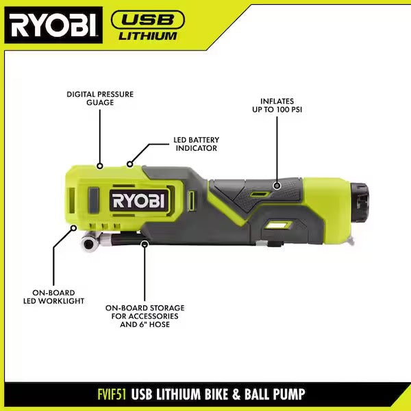 USB Lithium Bike Tire and Ball Pump Inflator